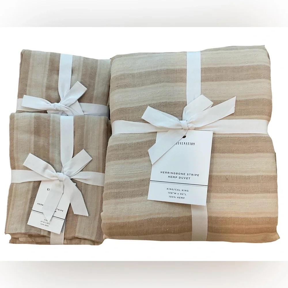 NWT REJUVENATION Herringbone Stripe Hemp King Duvet & 2 King Shams - Picture 4 of 8
